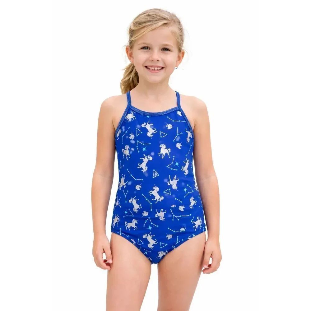 SO Girls Blue Unicorn Constellation Swimsuit 6 6X One Piece Sparkle Strappy Back